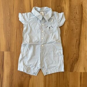 Carter's Blue and White Striped Button-Up Baby romper.